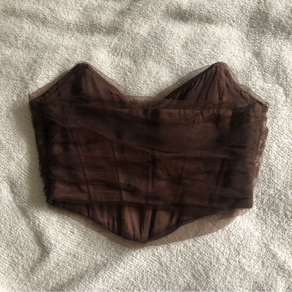 Zara Tulle corset crop top in Brown Medium - Picture 10 of 13
